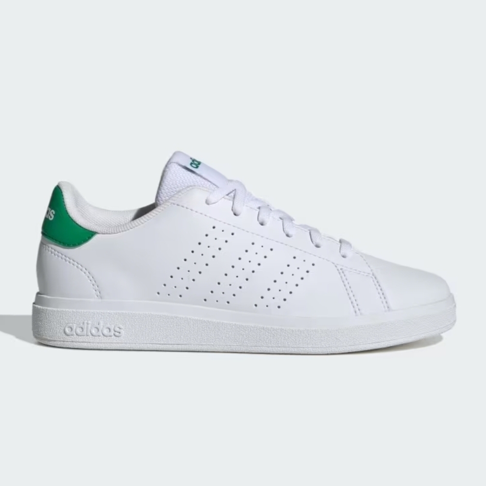 Adidas Advantage Base 2.0 White and Green Classic Sneakers Size 4 Youth Big Kids